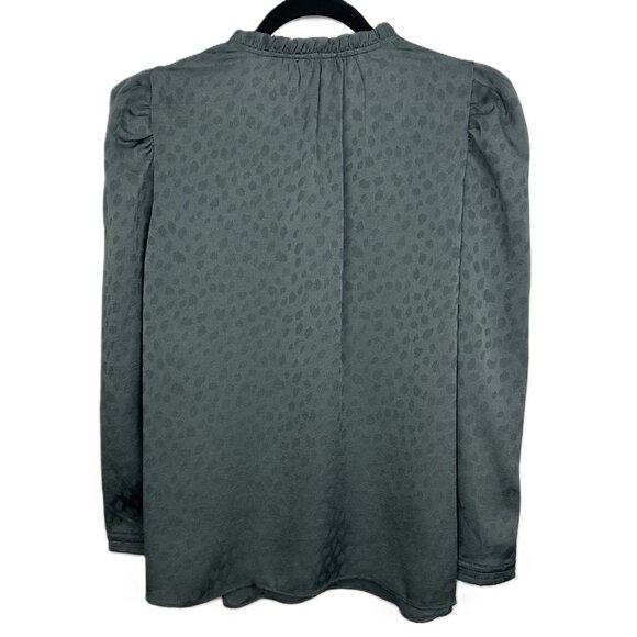 Current Air Split Neck Puff Sleeve Animal Leopard Jacquard Top Teal XS - Picture 4 of 8